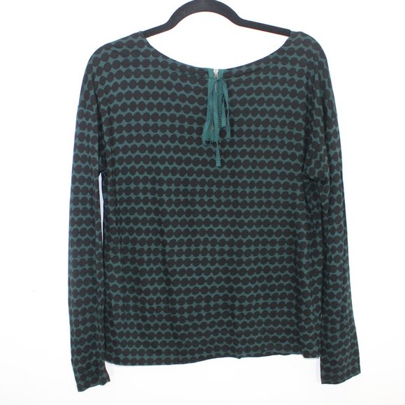 LOFT Soft Green Black Dot Zip Back Top S - Picture 1 of 6